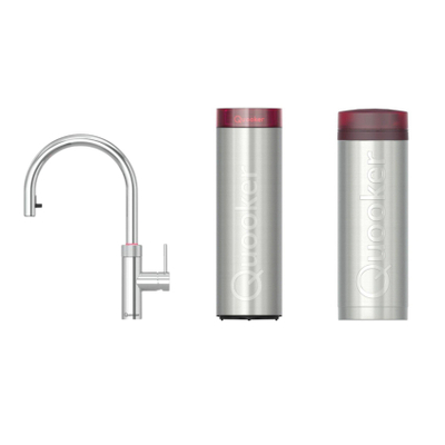 Quooker BE Flex Round Robinet d'eau bouillante - bec pivotant & extractible - PRO3 incl. réservoir Cube - Eau chaude / bouillante / pétillante / filtrée - chrome