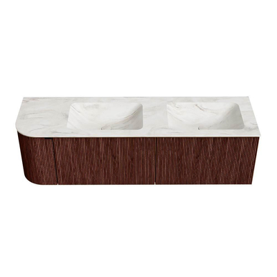 Mondiaz KURVE-DLUX Badkamermeubelset - 155x46x40cm - 2 lade - 1 deur - wastafel solid surface - dubbel / rechts - zonder kraangat - Ruby