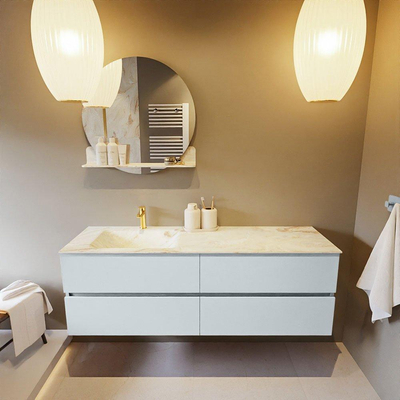 Mondiaz VICA-DLUX ensemble de meuble de salle de bain - 150cm - meuble sous-vasque argile - 4 tiroirs - lavabo encastré nuage gauche - 1 trou de robinet - version haute de 60cm - frape