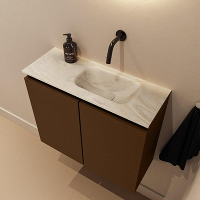MONDIAZ TURE-DLUX meuble de toilette 60cm Rust. EDEN lavabo Ostra position droite. Sans trou de robinet.