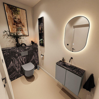 MONDIAZ TURE-DLUX Meuble toilette - 60cm - Smoke - EDEN - vasque Lava - position centrale - sans trou de robinet