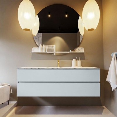 Mondiaz VICA-DLUX Ensemble de meuble de salle de bain - 150cm - meuble sous-vasque argile - 2 tiroirs - lavabo encastré nuage milieu - 1 trou de robinet - version haute 60cm - glace