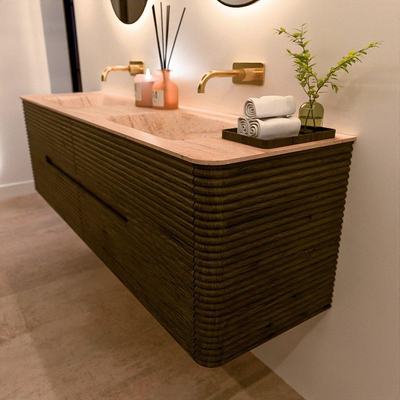 Mondiaz CIRO-DLUX Meuble de salle de bains - 170x45x50cm - Plan-vasque Solid surface Saba - 2 lavabos Double - sans trous de robinetterie - 4 tiroirs - Shadow