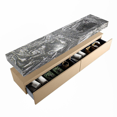 Mondiaz ALAN-DLUX Ensemble de meuble - 200cm - meuble Oro mat - 2 tiroirs - Lavabo Cloud Lava suspendu - vasque Droite - 1 trou de robinet