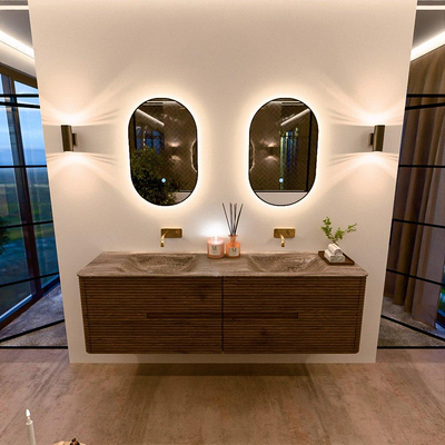 Mondiaz CIRO-DLUX Badkamermeubelset - 170x45x50cm - Solid surface wastafel Oza - 2 wasbak Dubbel - zonder kraangaten - 4 lades - Dusk