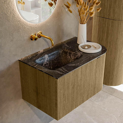Mondiaz KURVE-DLUX Ensemble de meubles de salle de bains - 75x46x40cm - 1 tiroir - 1 porte - lavabo solid surface - gauche - sans trou de robinet - Dusk
