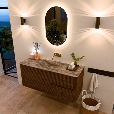 Mondiaz CIRO-DLUX Badkamermeubelset - 120x45x50cm - Solid surface wastafel Sombra - 1 wasbak Midden - zonder kraangaten - 2 lades - Dusk