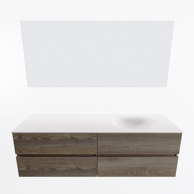 Mondiaz Vica ensemble de meuble de salle de bain - 160cm - meuble sous-vasque marron foncé gris - 4 tiroirs - lavabo lune droite - 1 trou de robinet - couleur talc - miroir LED - version XL 60cm de haut