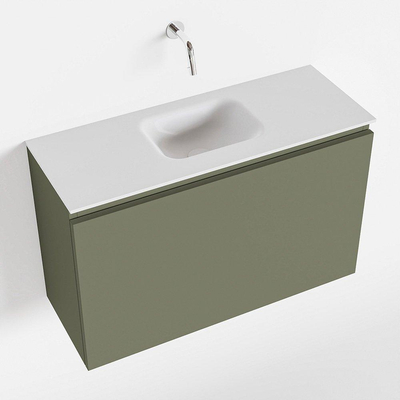 MONDIAZ OLAN Toiletmeubel 80x30x40cm met 0 kraangaten 1 lades army mat Wastafel Lex midden Solid Surface Wit