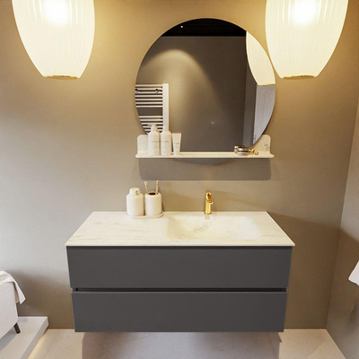 Mondiaz VICA-DLUX Ensemble de meuble de salle de bain - 110cm - meuble sous-vasque gris foncé - 2 tiroirs - lavabo encastré cloud droite - 1 trou de robinet - version haute de 60cm - opalo