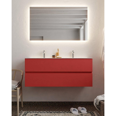 Mondiaz VICA ensemble de meuble de salle de bain - 120cm - meuble sous-vasque fire - 2 tiroirs - lavabo cloud double - 2 trous de robinet - miroir LED - version XL 60cm de haut