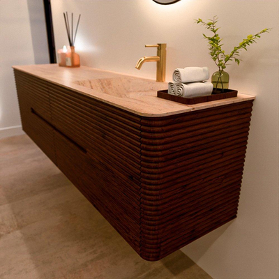 Mondiaz CIRO-DLUX Meuble de salle de bains - 180x45x50cm - Plan-vasque Solid Surface Saba - 1 vasque à droite - 1 trou de robinet - 4 tiroirs - Ruby