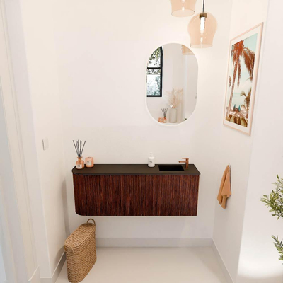 Mondiaz JOYA 111.6cm toiletmeubel - ronding links kleur Ruby - Wastafel FAYE positie Rechts 1 kraangat kleur Urban.