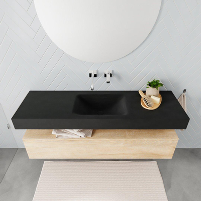 MONDIAZ ALAN 150cm - meuble bas - chêne lavé - 1 tiroir - lavabo suspendu - vasque centrée - 0 trous de robinet - urban