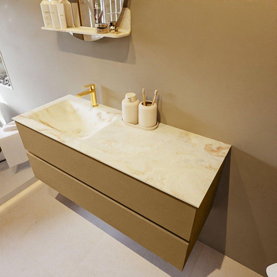 Mondiaz VICA-DLUX Ensemble de meuble de salle de bain - 120cm - meuble sous-vasque oro - 2 tiroirs - lavabo encastré cloud gauche - 1 trou de robinet - version haute de 60cm - frape