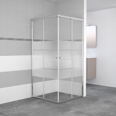GO by Van Marcke Avis cabine de douche 90x90x185cm carré 2 portes coulissantes verre de sécurité clair 4mm avec bandes mates aluminium chromé