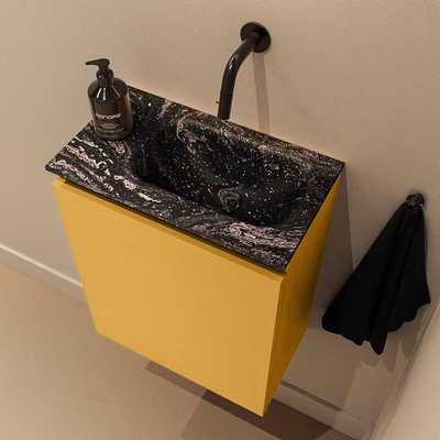 MONDIAZ TURE-DLUX 40cm toiletmeubel Ocher. EDEN wastafel Lava positie rechts. Zonder kraangat.