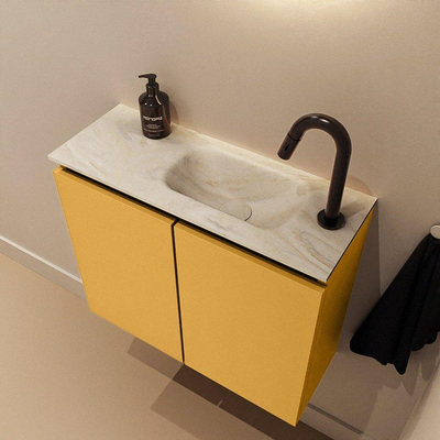 MONDIAZ TURE-DLUX Meuble de toilette 60 cm Ocher. Lavabo EDEN Ostra position droite. Avec 1 trou de robinet.