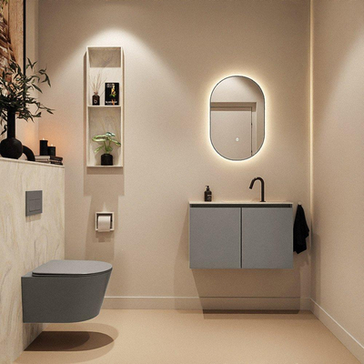 MONDIAZ TURE-DLUX Meuble toilette - 80cm - Smoke - EDEN - vasque Ostra - position centrale - 1 trou de robinet