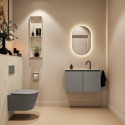 MONDIAZ TURE-DLUX meuble WC 80 cm Smoke. Lavabo EDEN Ostra position milieu. Avec 1 trou de robinet.