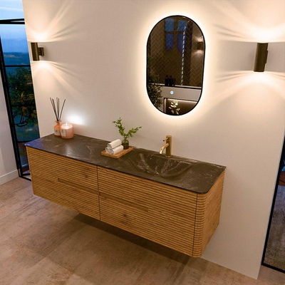 Mondiaz CIRO-DLUX Meuble de salle de bains - 170x45x50cm - Lavabo solid surface Lava - 1 vasque à droite - 1 trou de robinet - 4 tiroirs - Chêne