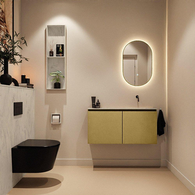 MONDIAZ TURE-DLUX Meuble toilette - 100cm - Oro - EDEN - vasque Opalo - position droite - sans trou de robinet