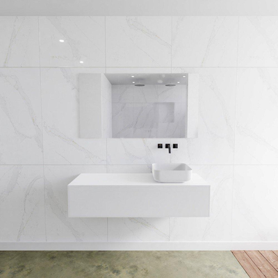 Mondiaz Lagom Meuble salle de bains 130x30.9x45cm Solid Surface Talc 1 tiroir avec lavabo BINX vasque à poser Droite sans trous de robinet