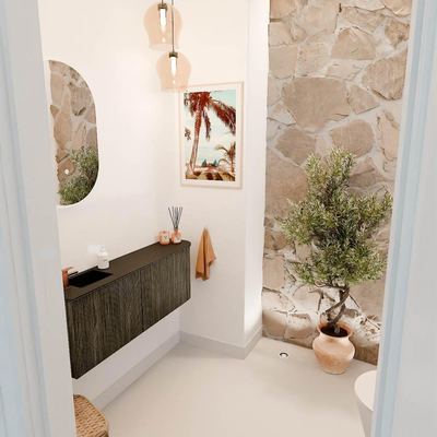 Mondiaz JOYA 111.6cm toiletmeubel - ronding rechts kleur Shadow - Wastafel FAYE positie Links 1 kraangat kleur Urban.