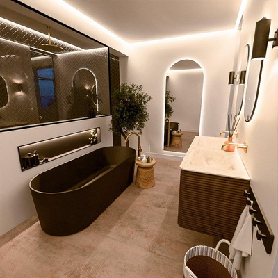 Mondiaz CIRO-DLUX Ensemble de meubles de salle de bains - 130x45x50cm - Vasque en solid surface Ostra - 2 vasques double - sans trous de robinet - 4 tiroirs - Dusk