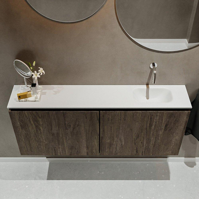 MONDIAZ TURE Toiletmeubel 120x23x50cm met 0 kraangaten 2 deuren dark brown mat Wastafel Eden rechts Solid Surface Wit