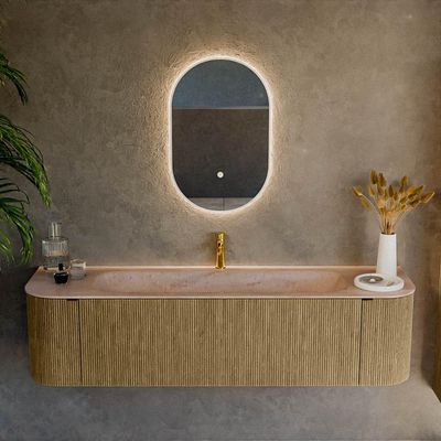 MONDIAZ KURVE-DLUX Meuble de salle de bains 170 cm arrondi Gauche + Droite couleur Dusk avec 1 tiroir et 2 portes. Lavabo BIG LARGE Central 1 trou de robinet Saba.