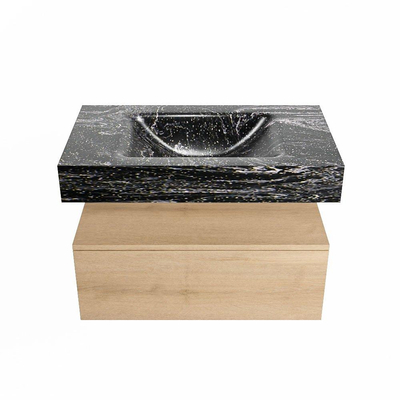 MONDIAZ ALAN - DLUX Badkamermeubelset - 80cm - onderkast - Washed Oak - 1 lade - vrijhangende wastafel - wasbak midden - 0 kraangaten - Lava