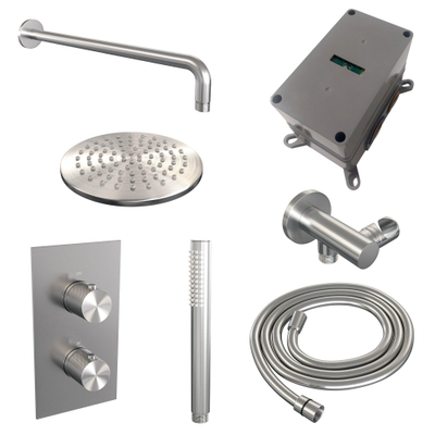 Brauer Brushed Carving Regendoucheset inbouw - hoofddouche 20cm - Carving knop - handdouche staaf 1 stand - PVD - geborsteld RVS