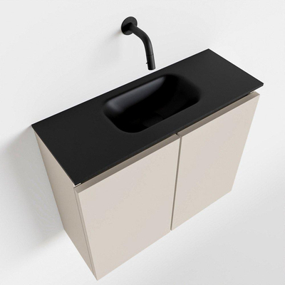 MONDIAZ TURE Toiletmeubel 60x23x50cm met 0 kraangaten 2 deuren linen mat Wastafel Eden midden Solid Surface Zwart