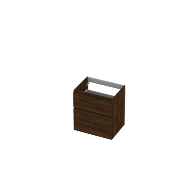 INK Wastafelonderkast - 60x45x65cm - 2 lades - greeploos - met houten keerlijst - MFC - Koper eiken