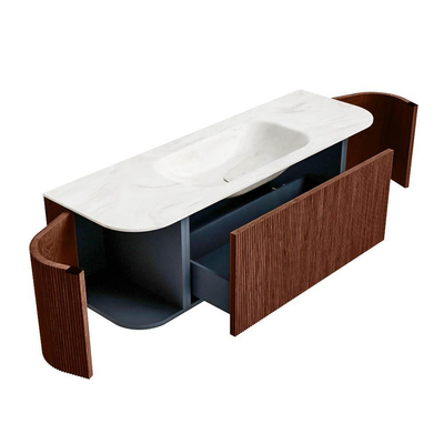 Mondiaz KURVE-DLUX Badkamermeubelset - 140x46x40cm - 1 lade - 2 deuren - wastafel solid surface - midden - 1 kraangat - Ruby