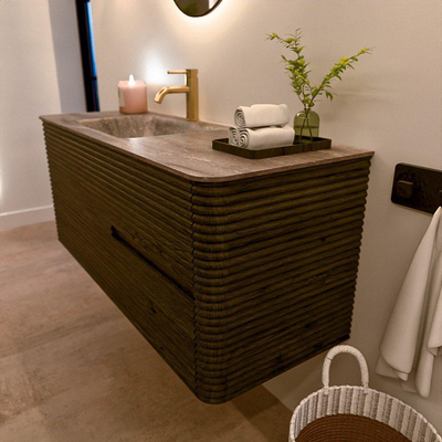 Mondiaz CIRO-DLUX Ensemble de meubles de salle de bains - 120x45x50cm - Vasque solid surface Oza - 1 bassin à gauche - 1 trou de robinet - 2 tiroirs - Shadow