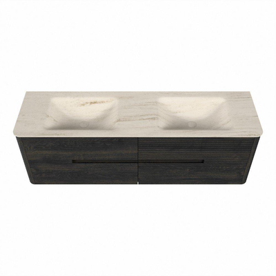 Mondiaz CIRO-DLUX Ensemble de meubles de salle de bains - 160x45x50cm - Plan vasque Solid surface Meli - 2 vasques Double - 2 trous de robinet - 4 tiroirs - Shadow