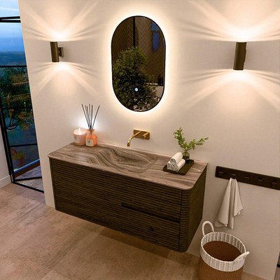 Mondiaz CIRO-DLUX Badkamermeubelset - 120x45x50cm - Solid surface wastafel Sombra - 1 wasbak Midden - zonder kraangaten - 2 lades - Shadow