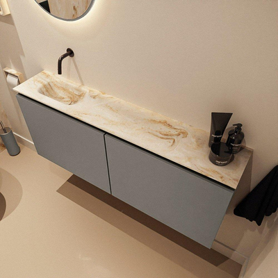 MONDIAZ TURE-DLUX Meuble WC 120 cm Smoke. EDEN lavabo Frappe position gauche. Sans trou de robinet.