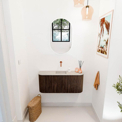 Mondiaz JOYA-DLUX 93.2cm toiletmeubel - ronding links en rechts kleur Walnut - Wastafel FAYE positie Midden Zonder kraangat kleur Opalo.