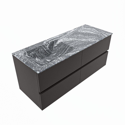 Mondiaz VICA-DLUX ensemble de meuble de salle de bain - 120cm - meuble sous-vasque gris foncé - 4 tiroirs - lavabo encastré cloud gauche - sans trous de robinet - version haute de 60cm - lave