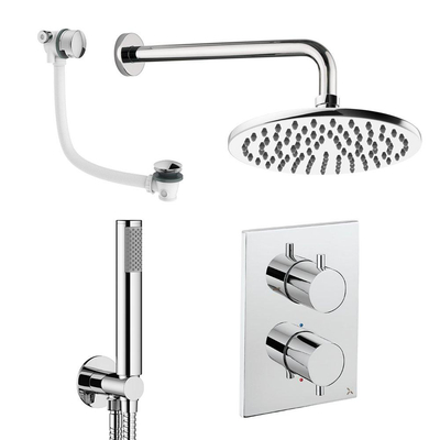 Crosswater MPRO Regendoucheset inbouw - 2 hendels - badafvoer - 20cm douchekop - handdouche - wandarm - chroom