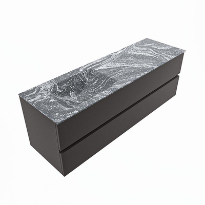 Mondiaz VICA-DLUX ensemble de meuble de salle de bain - 150cm - meuble sous-vasque gris foncé - 2 tiroirs - lavabo encastré cloud gauche - sans trous de robinet - version haute de 60cm - lave