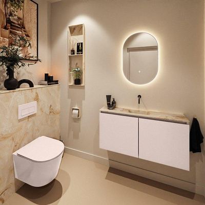 MONDIAZ TURE-DLUX Meuble toilette - 100cm - Rosee - EDEN - vasque Frappe - position centrale - sans trou de robinet