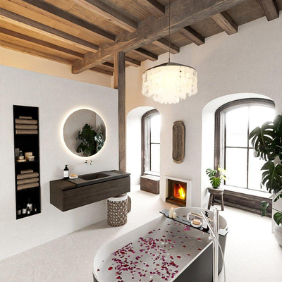 Ensemble de meuble de salle de bain Mondiaz BUKLA 120x45x34cm 0 trous de robinet lavabo centré solid surface Urban sans poignées 1 tiroir avec softclose Mélamine Marron foncé