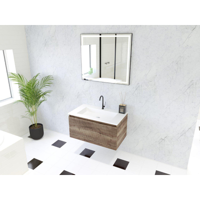 HR Matrix ensemble meuble de salle de bain 3d 80cm 1 tiroir sans poignée avec bandeau couleur charleston avec vasque fine 1 trou de robinetterie blanc mat