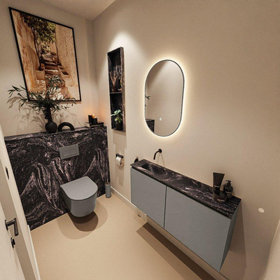MONDIAZ TURE-DLUX Meuble toilette - 100cm - Smoke - EDEN - vasque Lava - position gauche - sans trou de robinet