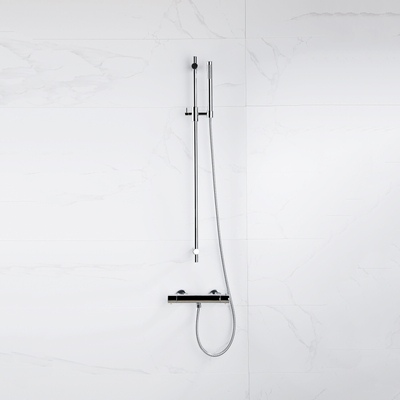 FortiFura Calvi Ensemble de douche barre curseur avec douchette stick, flexible en métal et robinet de douche Chrome