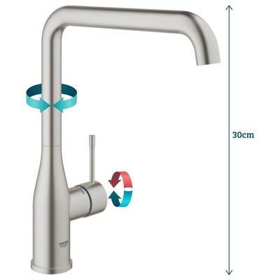 Grohe Essence New Keukenkraan - hoog - l uitloop - Brushed Supersteel (RVS)